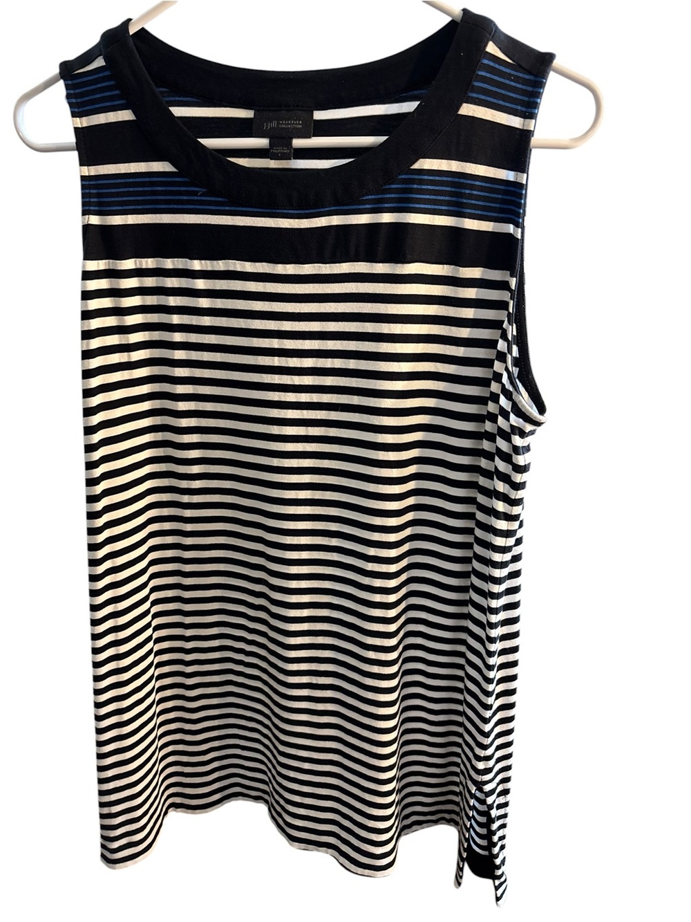J. Jill Black, White & Blue Striped Sleeveless Tank
